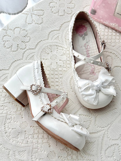 Mid White Sophisticated Lolita - Decor Beads Heels