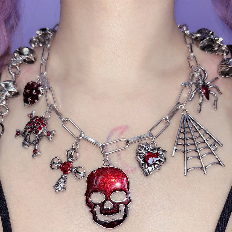 Optionen Blumen und 3 Skelett Y2K Halskette Herz Anhänger