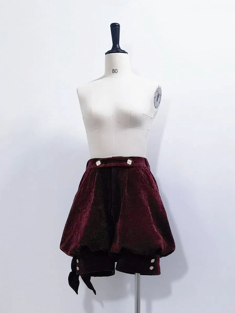 Wine Knickerbockers Ouji Velvet Fashion Shorts Red