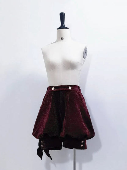Wine Knickerbockers Ouji Velvet Fashion Shorts Red