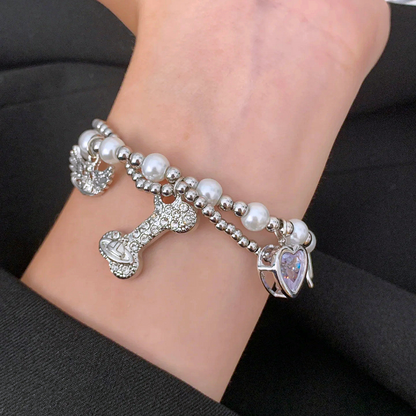 ホワイト/ブラック/レッド サトゥルナンド ボーンチャーム ビーズブレスレット