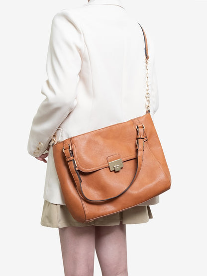 Bag Brown Tote Faux Chain Strap Vintage Leather With Soft