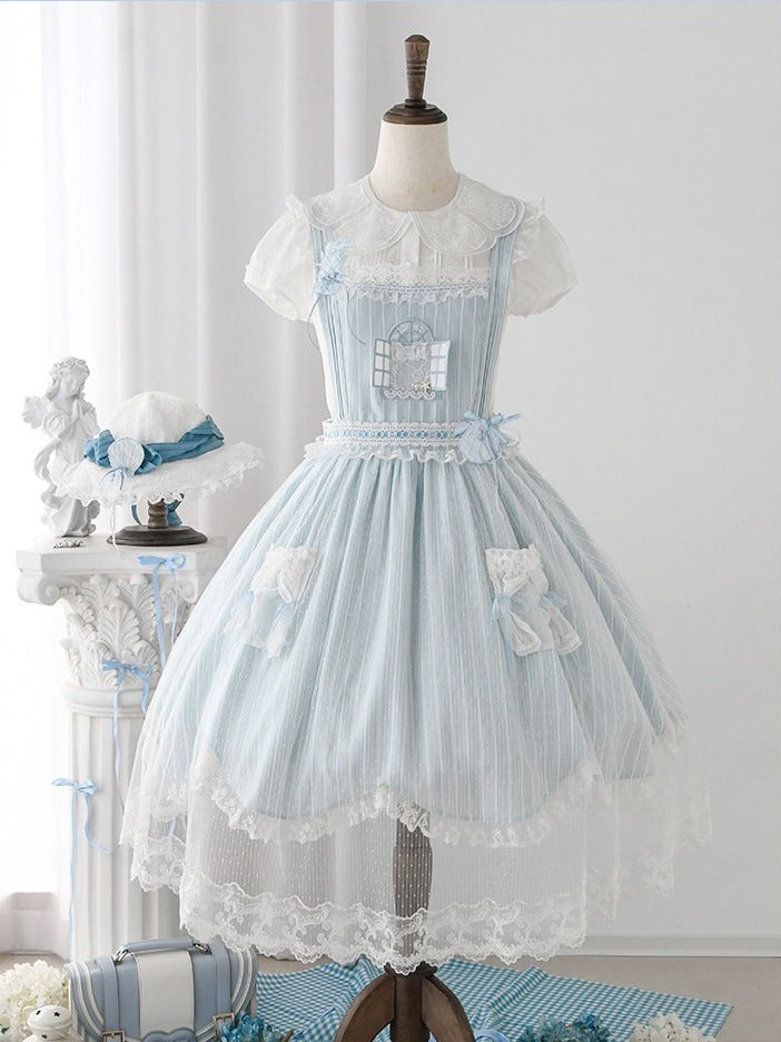 Summer Beach Blue White Lace Overlay Lolita Dress - Liz Bird