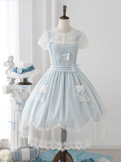 Summer Beach Blue White Lace Overlay Lolita Dress - Liz Bird