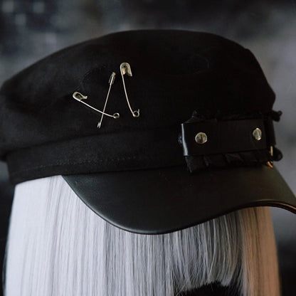 Ruffled Pin Hat Beret Decorated Black Trim Gothic