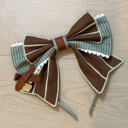Striped Bow KC with Mini Crown in Black, Mint, Chocolate, Beige - Fairy Faith
