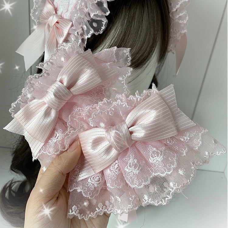 Sweet Wristcuffs Bowknot Lolita Trim 3 Color Lace Options Detail