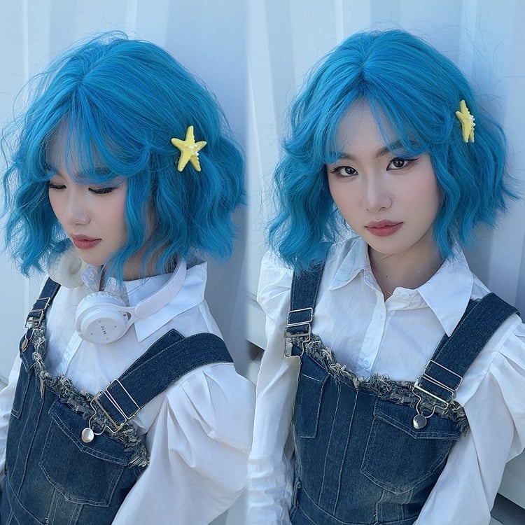 33cmのブルーの前髪ウィッグ（ウェーブタイプ）