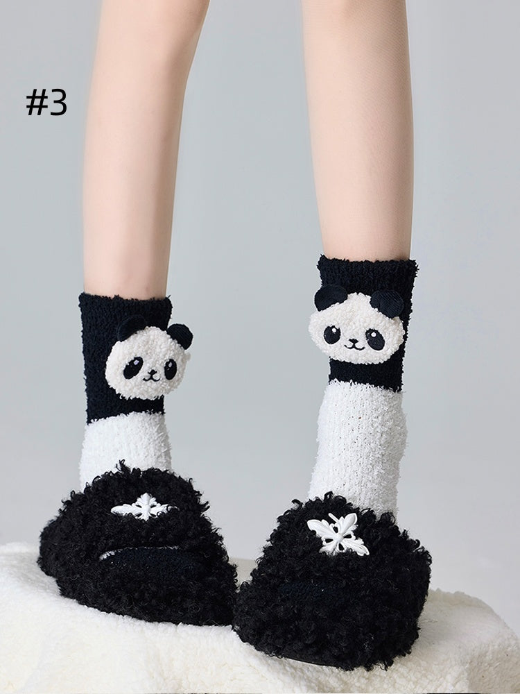 Plush Puppy/Panda Coral Fleece Cartoon Socks