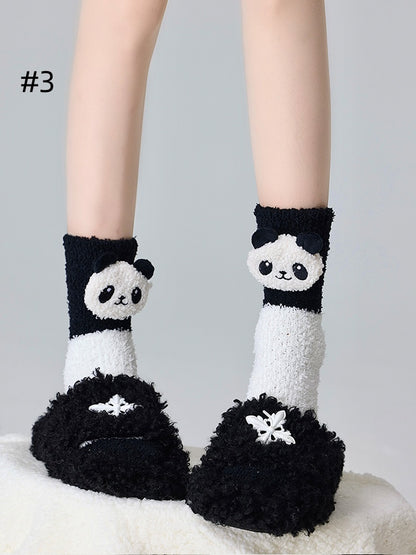 Plush Puppy/Panda Coral Fleece Cartoon Socks