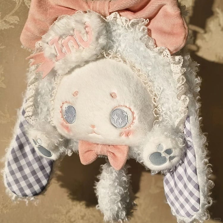 with Lop Plush Bowknots Sweet Pink Ear Plaid Bunny Blue Bag Lolita