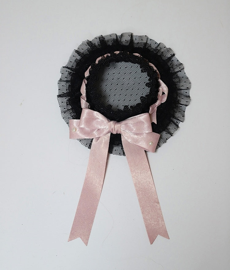 Black & Pink Satin Bowknot Mini Hat Hairclip - The Accessories' Story