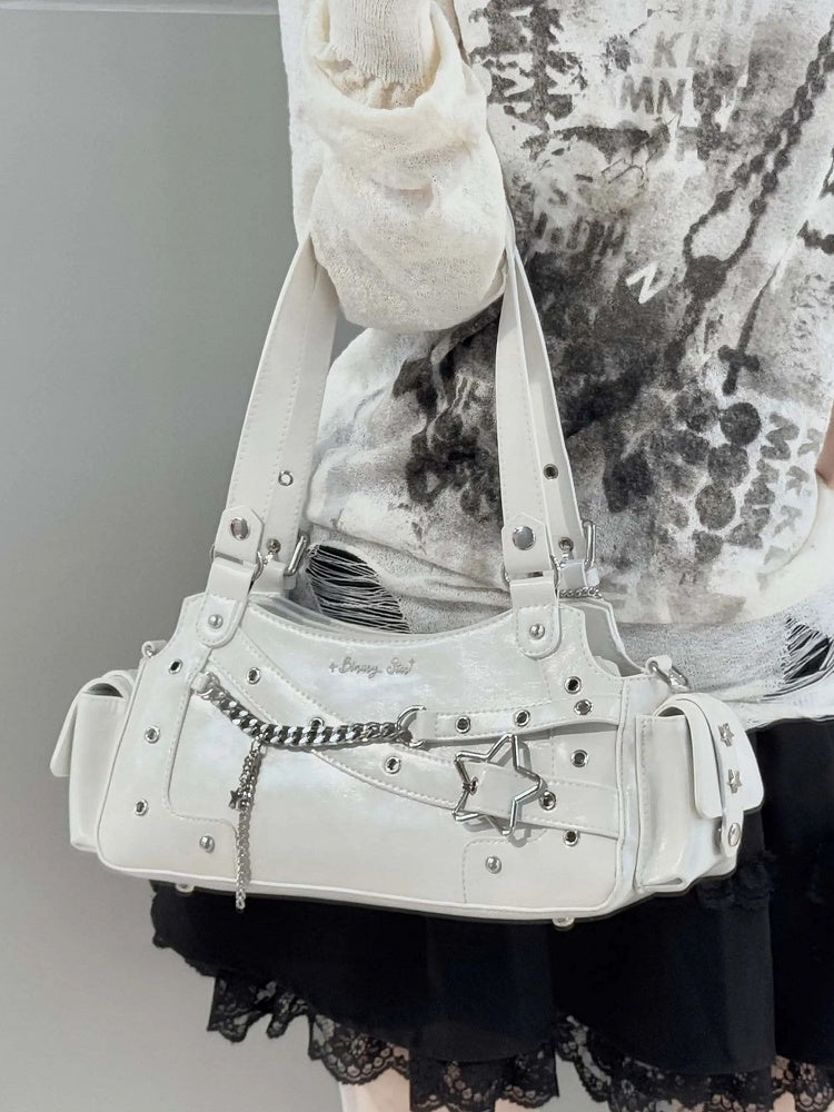 Schultertasche mit Y2K-Charm-Tasche in Weiß Star Ita PU