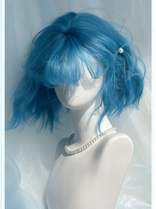33cmのブルーの前髪ウィッグ（ウェーブタイプ）