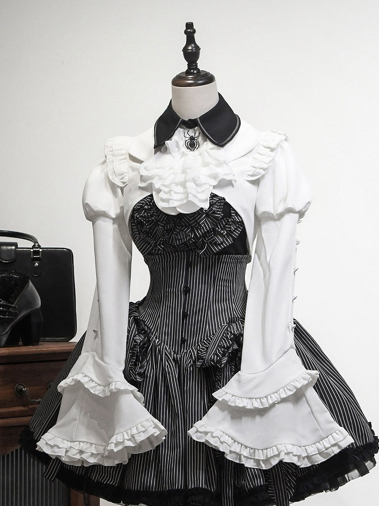 Weißes kurzes Oberteil mit Volant-Manschetten und Juliette-Ärmeln