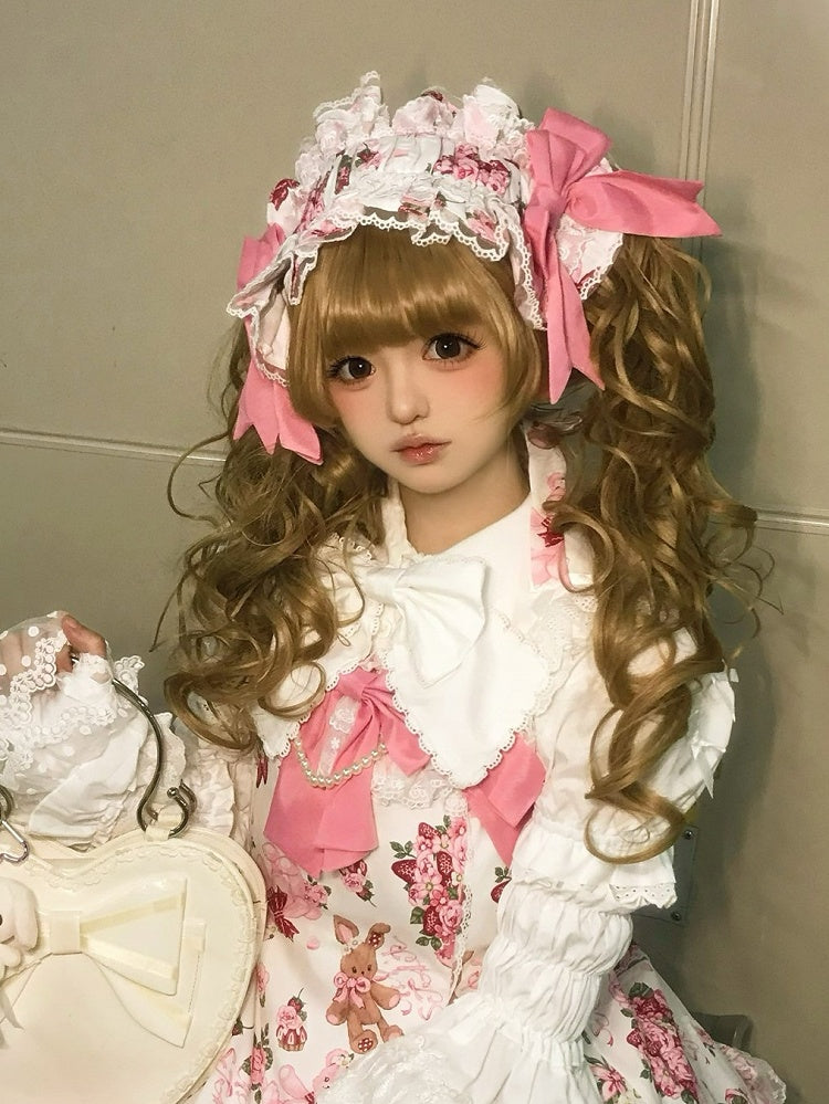 Sweet Pink/White Hairband Pink Print Floral Lolita