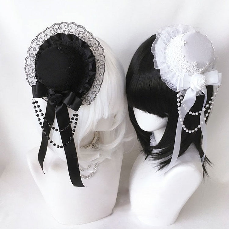 Chains Black/White Design Bead Mini with Hat Bow Lace Rosette Lolita