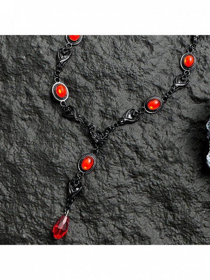Black Gothic Necklace with Red Rhinestones - YSHXS