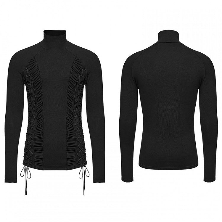 Dark Lace-up Turtle Neck Black Men's Base Layer - Punk Rave