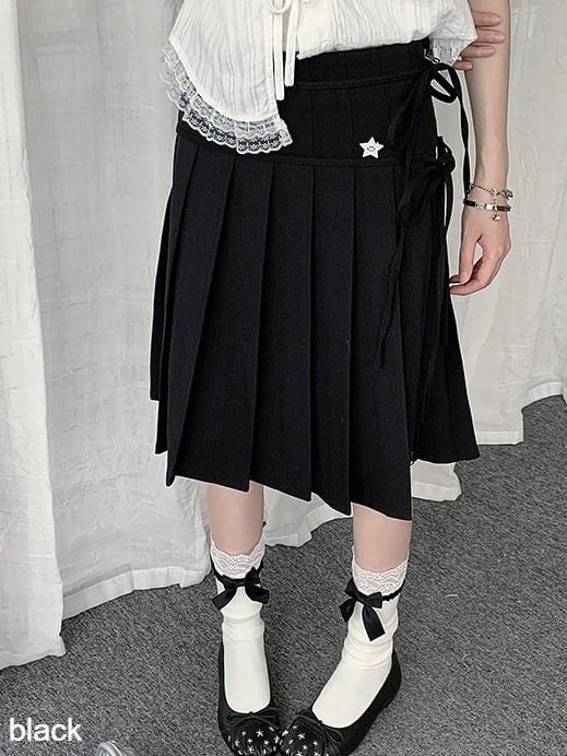 Casual Pleated A-Line Skirt with Star Decoration - Solkatt