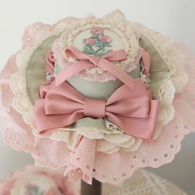 Floral Embroidery Lace Trim Top Hat