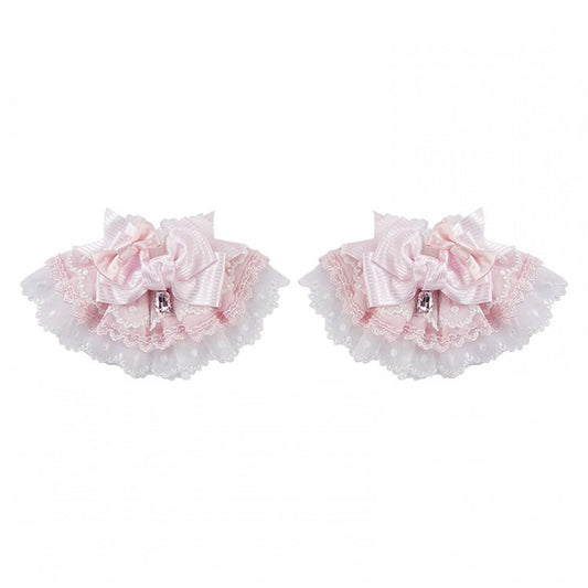 Rosa/weiße Handfesseln mit Schleife