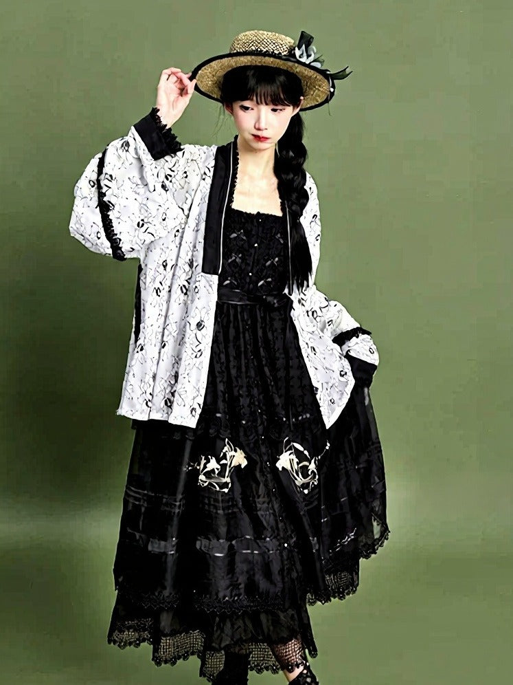 Floral Embroidery Wide Sleeve Bow Top - Tan Tuan