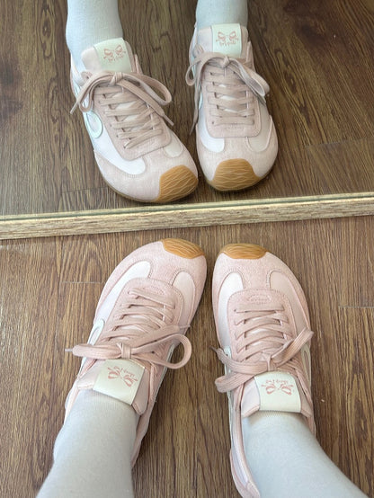 Ties Design Sneakers Pink Bowknot Lace-up Front
