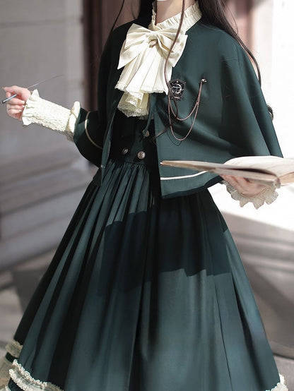 Neckline Dark Green 43cm Cape with Self-tie at Straps