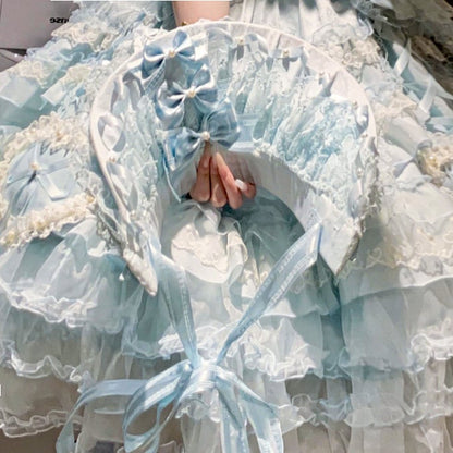 Lace Bonnet Bow Blue Lolita