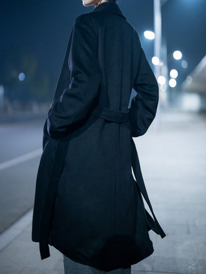 with Slit Black Open Belt Ouji Coat Side Placket Design Hem Unisex Set