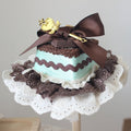 Mini Chocolate Hat Lace Cake Decorated And GreenBrown Trim Bowknot Spoon