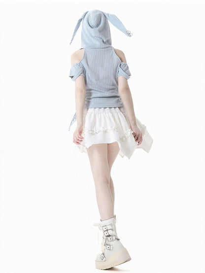 バレエコア ホワイト カーブヘム スタースカート スタッド