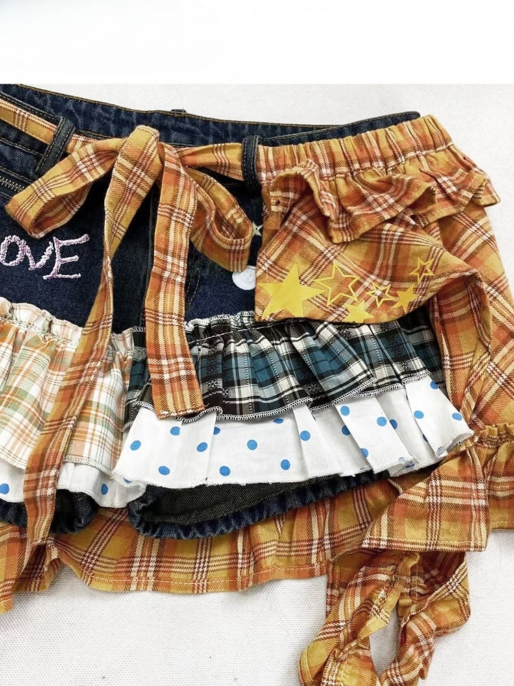 Plaid Y2K And + Pattern Orange Polka-dot Shorts Blue