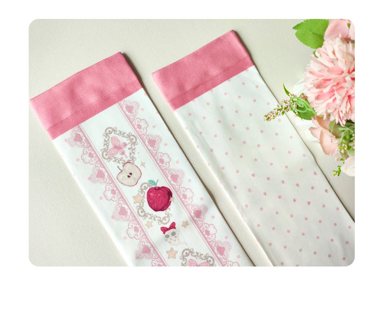 Red Apple and Bow Print Over Knee Stockings