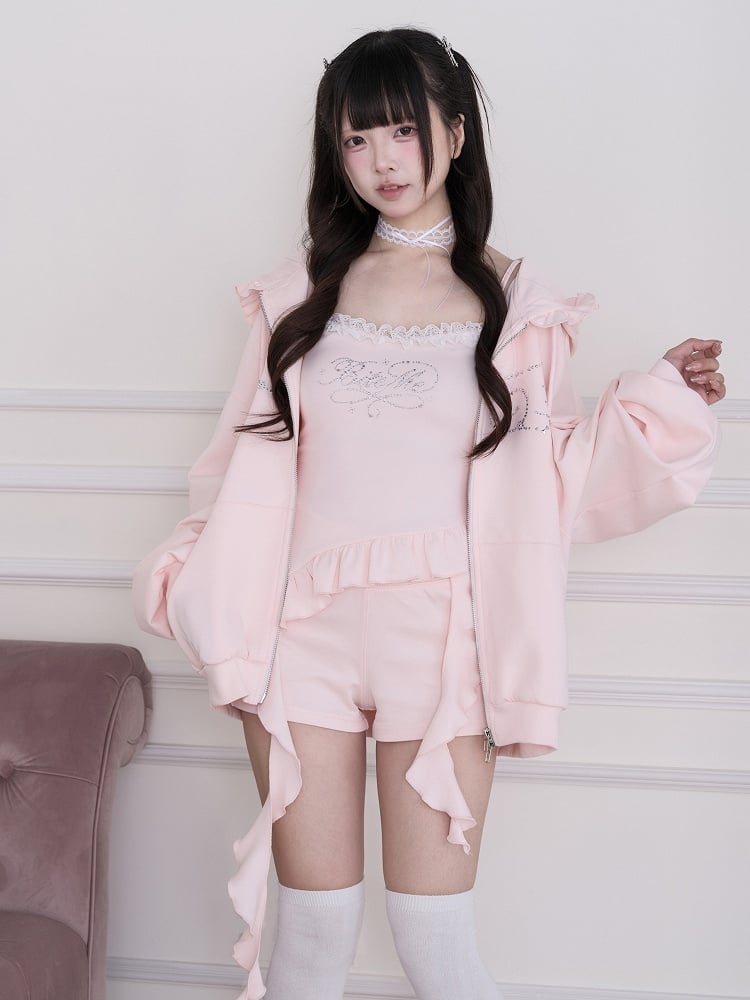 Pink Shorts with Cross-Shaped Rhinestone Design - No Genki
