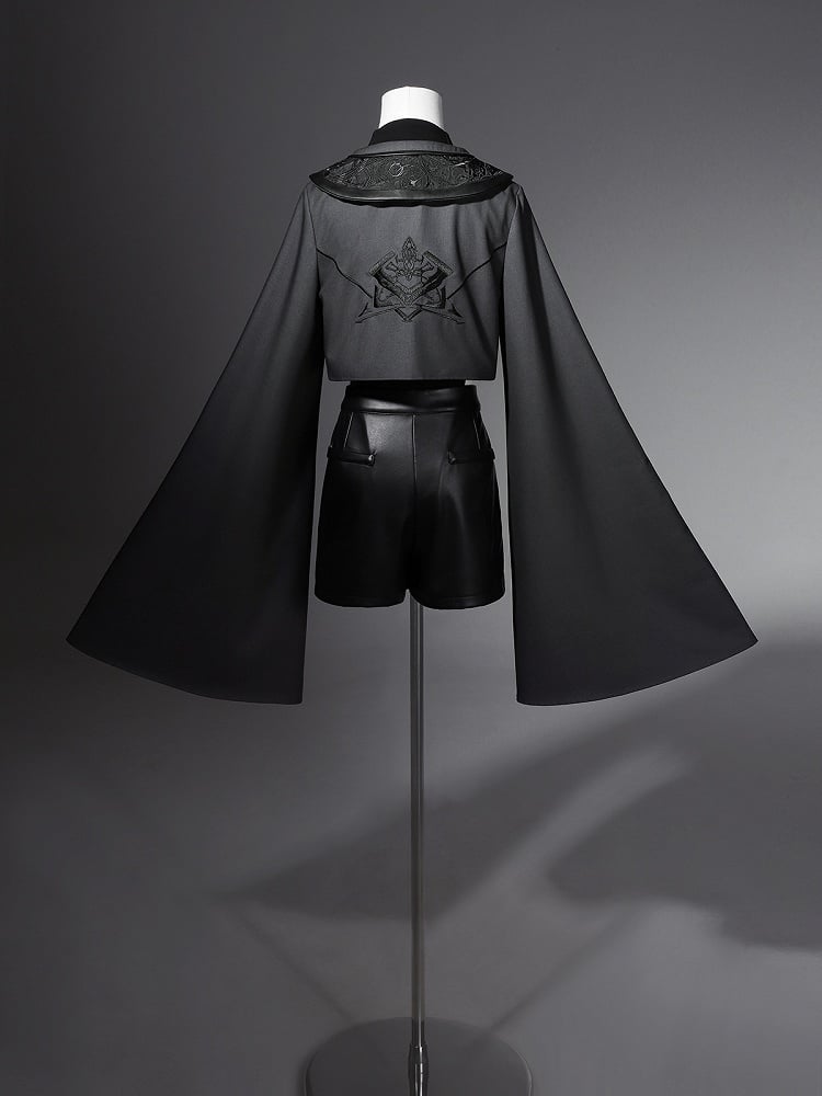 Ärmel XL Überlang Ouji Bodysuit Größe Leder Exklusiv + Futuristische Shorts Outfit Techwear Schwarze Jacke Cropped Lolita -