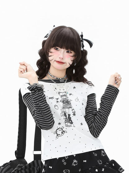 Top Sleeve Striped Bittersweet Pattern with Two-Piece Black/White Long