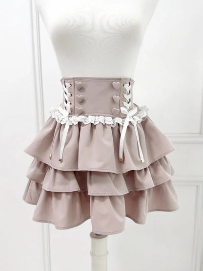 Ryousangata Pink Three-Tiered Elevated Waist Skirt - nekura