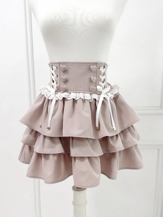 Ryousangata Pink Three-Tiered Elevated Waist Skirt - nekura