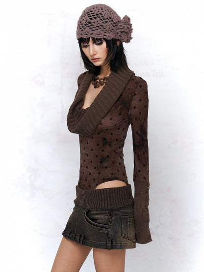 Built-in Elastic with Waist Detail Shorts Denim Zipper Low Brown Skirt Dark
