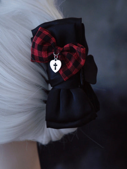 Pattern Claw Clip Red With Plaid Black Bowknot