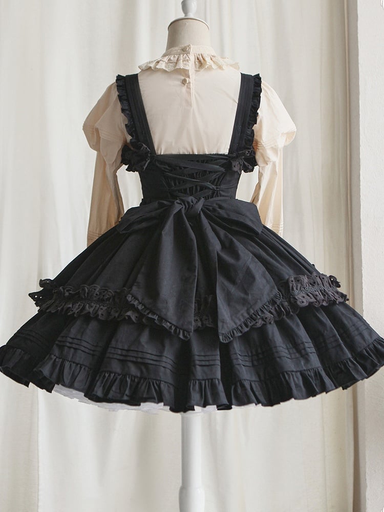 Dress Short Bowknots Heart-shaped Lolita Gothic Version JSK and Decoration Ruffled Black with