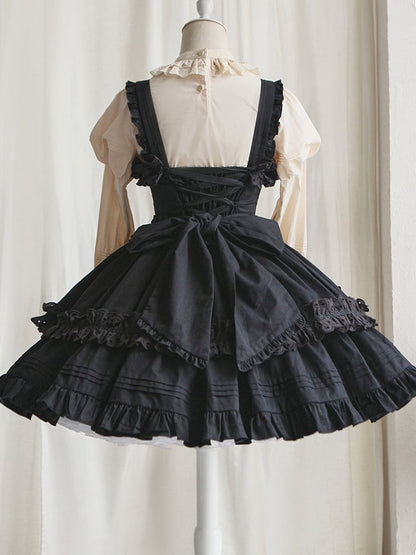 Dress Short Bowknots Heart-shaped Lolita Gothic Version JSK and Decoration Ruffled Black with