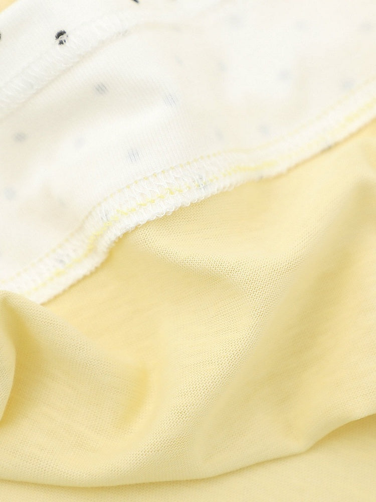 Yellow Polka Dot Fake Two-Piece Long Sleeve Top with Badge Accents - Languid Park