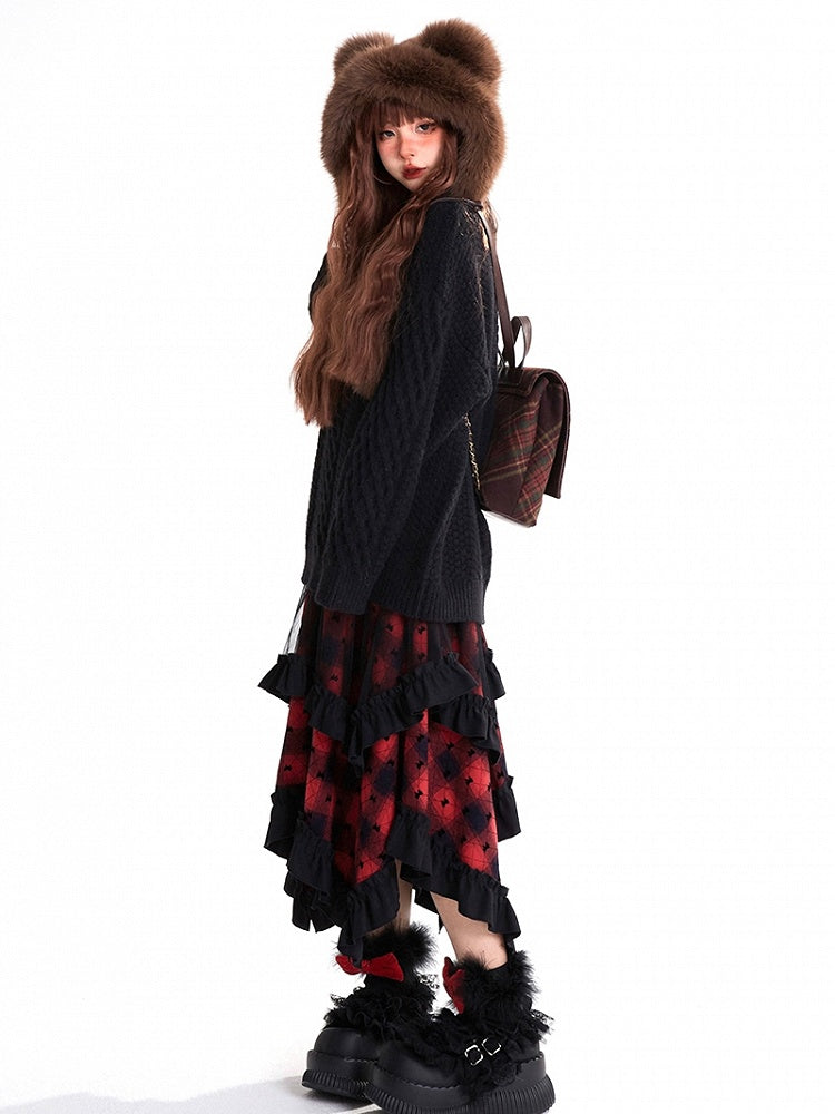 柄 スカート 裾 蝶結び チェック柄 ハンカチ 赤