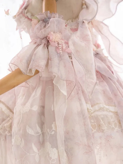 Rosa Prinzessin Fee Blumenmuster Set voller Schmetterling und JSK Kleid Lolita Blume