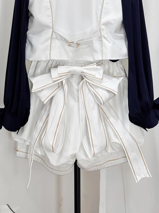 Ouji Lolita Oversized Bowknot in White and Blue - Castle Too