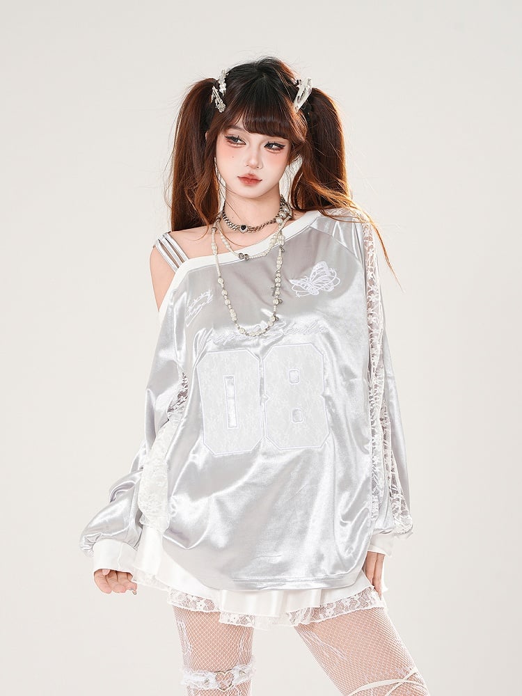 Embroidery Asymmetrical Neckline Butterfly