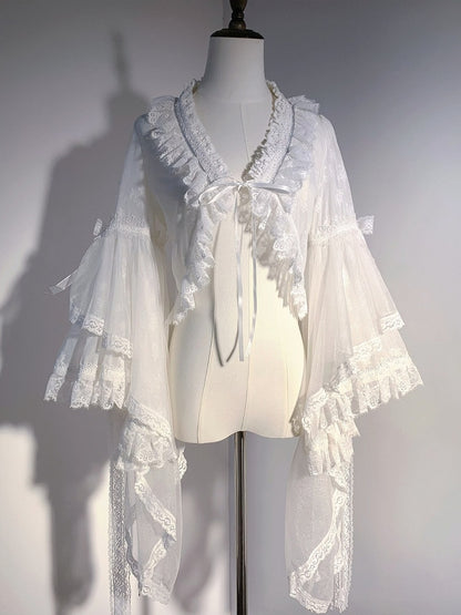 White Chinoiserie Lolita Floral Lace Top for Layering - Flower Banquet
